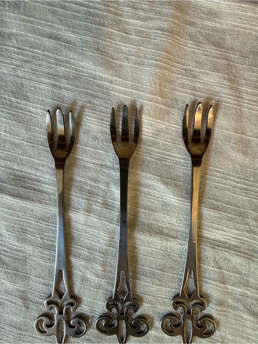 Fleur de Lis Stainless Silver-Tone Cocktail Forks - Set of 3